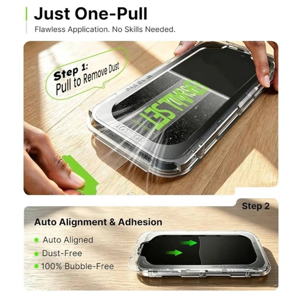 iGLUZ iPhone 15 Pro Max Privacy Screen Protector 4+2 Pack OneStep AllSet Kit
